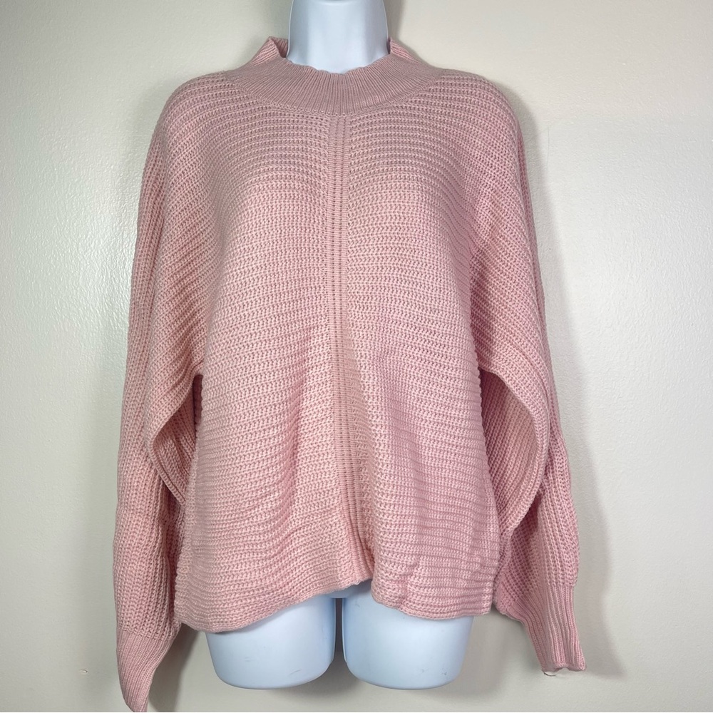 Oversized Pink Mock Neck Knit Sweater